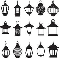 Lantern icon set black and white vector