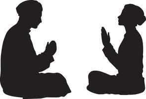 Ramzan Sharif Pray silhouette isolated on white background vector