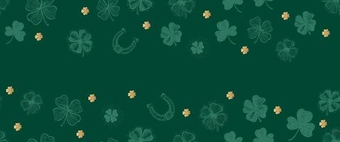 St. Patricks Day, frame with clover pattern on green. Hand drawn illustrations vector