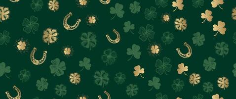 clover pattern on green. Hand drawn illustrations vector
