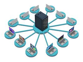 Lan network diagram for business and technology concept. WAN of computer networking 3D. vector