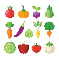 Collection of vegetables and fruits icons isolated on white background, set of vegetables and fruits vector