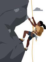 A determined climber scaling a rocky cliff in a minimalistic style, showcasing strength and focus, captured in vibrant art vector