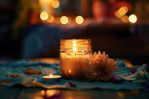 vegan soy wax candle in a recyclable glass jar photo