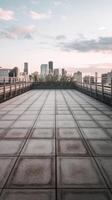 A view of the city skyline from a rooftop photo