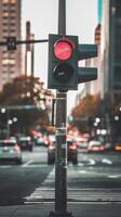 A traffic light is shown on a street corner photo