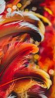 Beautiful colorful background of firebird feathers abstract background blurred bokeh feather photo