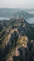Aerial view of mountains and water in the mountains photo