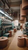 A factory with lots of rolls of yarn photo