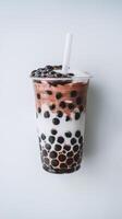 A bubble tea with black and white polka dots photo