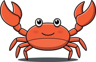 Cartoon-style red crab with large claws, cheerful expression, and simple background, showcasing a playful mood in illustration vector