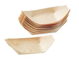 wood pattern paper boat palm leaf cups and plates made from natural materials cut out isolated white background with clipping path photo