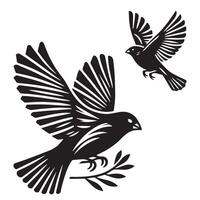 two birds flying over a branch with leaves vector