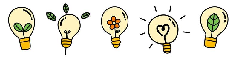 Energy saving light bulbs, eco-friendly light bulbs, environmentally friendly light bulbs, showing the concept of saving the world, world earth day. Color eps vector