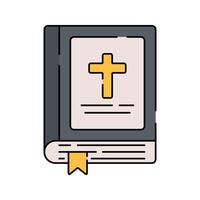 Bible Flat design style, black book with a golden cross, symbolizing Christianitys holy scripture, useful for religious graphics, educational content, and faith based projects. vector