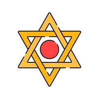 Star of David Flat design style, gold six pointed star with a red circle, symbolizing Judaism, perfect for religious education, Jewish culture, and faith related projects. vector