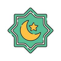 Crescent Star Flat design style, green star with a crescent moon, symbolizing Islam, ideal for religious graphics, educational materials, and cultural projects. vector