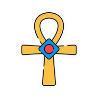 Ankh Flat design style, gold Egyptian cross with a loop, symbolizing life and immortality, great for historical visuals, mystical themes, and ancient Egyptian projects. vector