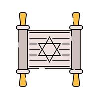Torah Scroll Flat design style, beige scroll with a Star of David, representing Jewish scriptures, great for religious studies, cultural content, and Jewish themed projects. vector