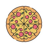 Pizza Icon Flat design, round pizza with toppings, great for pizzeria branding and advertising. vector