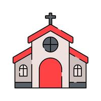 Church Flat design style, red and white building with a cross, representing Christian places of worship, great for religious designs, faith related content, and educational materials. vector