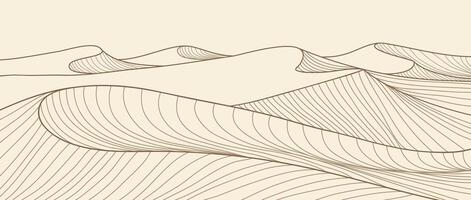 Hand drawn desert illustration sketch with line art print. Abstract contemporary aesthetic background landscape vector