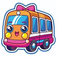 a cartoon bus with a bow on its head , vector