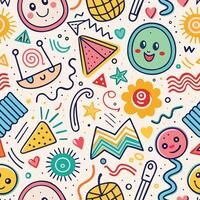 seamless pattern with cartoon characters objects vector