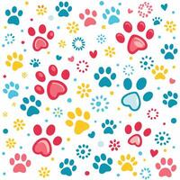 seamless pattern with dog paw prints hearts vector