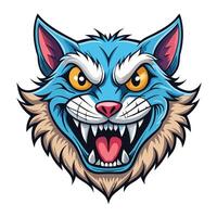 the head of a blue cat with fangs white background vector