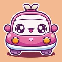 cartoon car with eyes and ears on a beige background vector