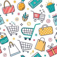 shopping seamless pattern with shopping cart, vector