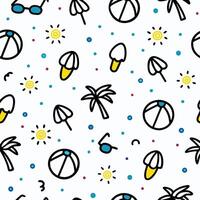 seamless pattern with beach balls and palm trees vector