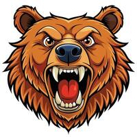 a cartoon bear head with open mouth and fangs white background vector