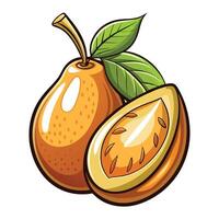 a pear with leaves and a half cut vector