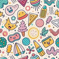 a colorful pattern with various objects and symbols white background vector