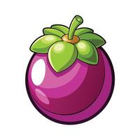 a purple fruit with green leaves on vector