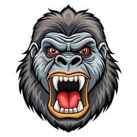 gorilla head with open mouth, and teeth white background vector