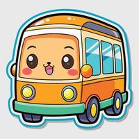 a sticker of a cute bus with a smile white background vector