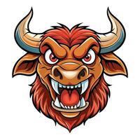 an angry bull head with big teeth and fangs white background vector