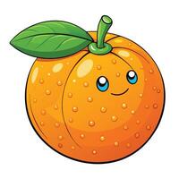 an orange with a green leaf and eyes vector