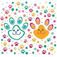 paw prints and cat face illustration vector