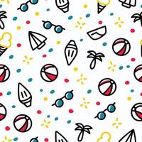 seamless pattern with beach balls, sunglasses and white background vector