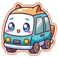 a cartoon cat in a van with eyes and a smile vector
