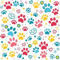 seamless pattern with dog paw, prints and hearts white background vector
