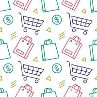 shopping cart and dollar sign seamless pattern white background vector