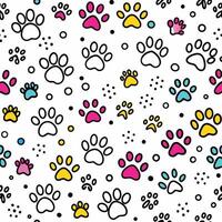 seamless pattern with ,colorful paw prints white background vector