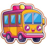 cartoon bus sticker white background vector