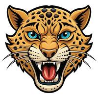 a jaguar head with, open mouth white background vector