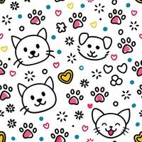 seamless pattern with cute cat and dog faces vector